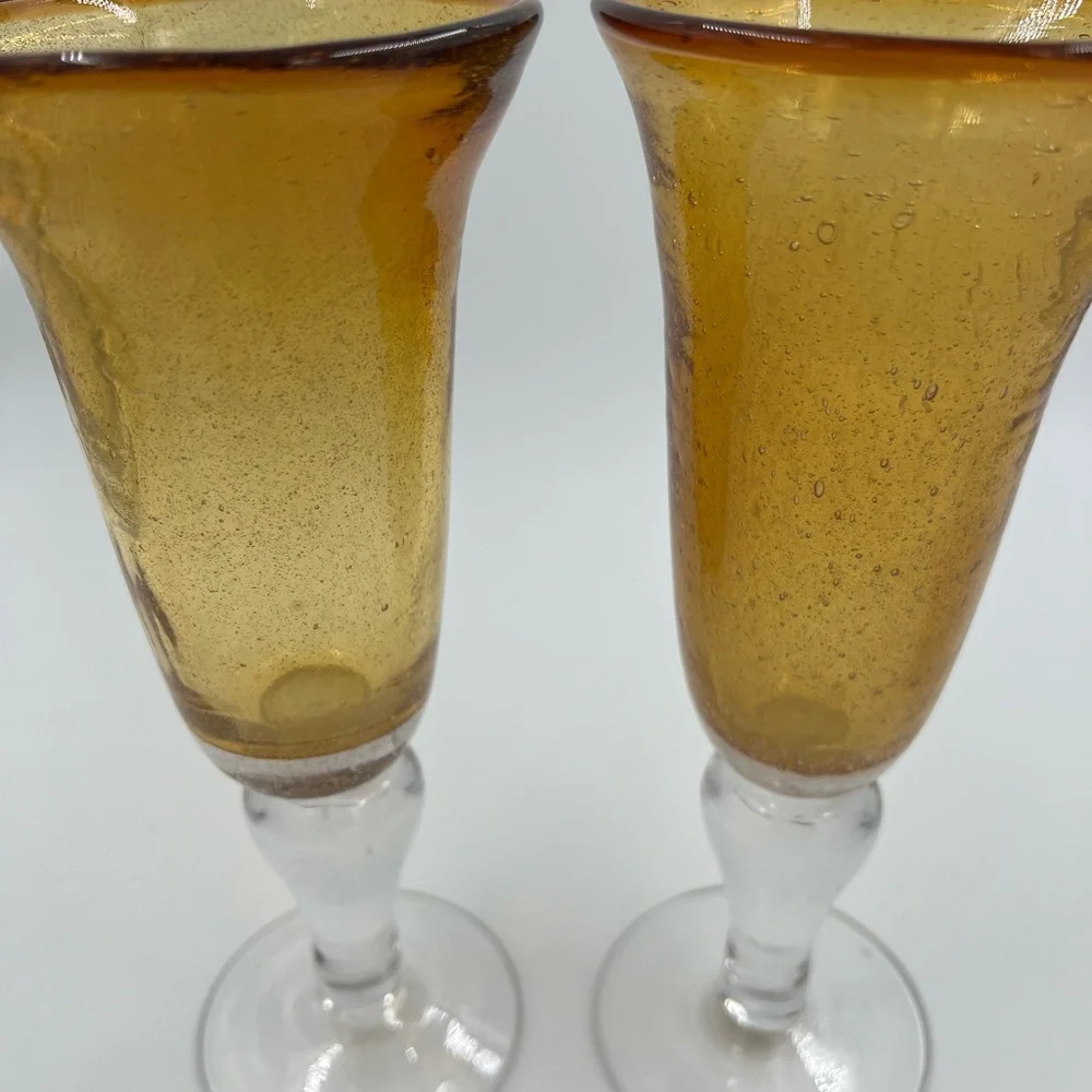 Artland Iris Amber Bubble Glass Fluted Champagne Glasses 8.5
